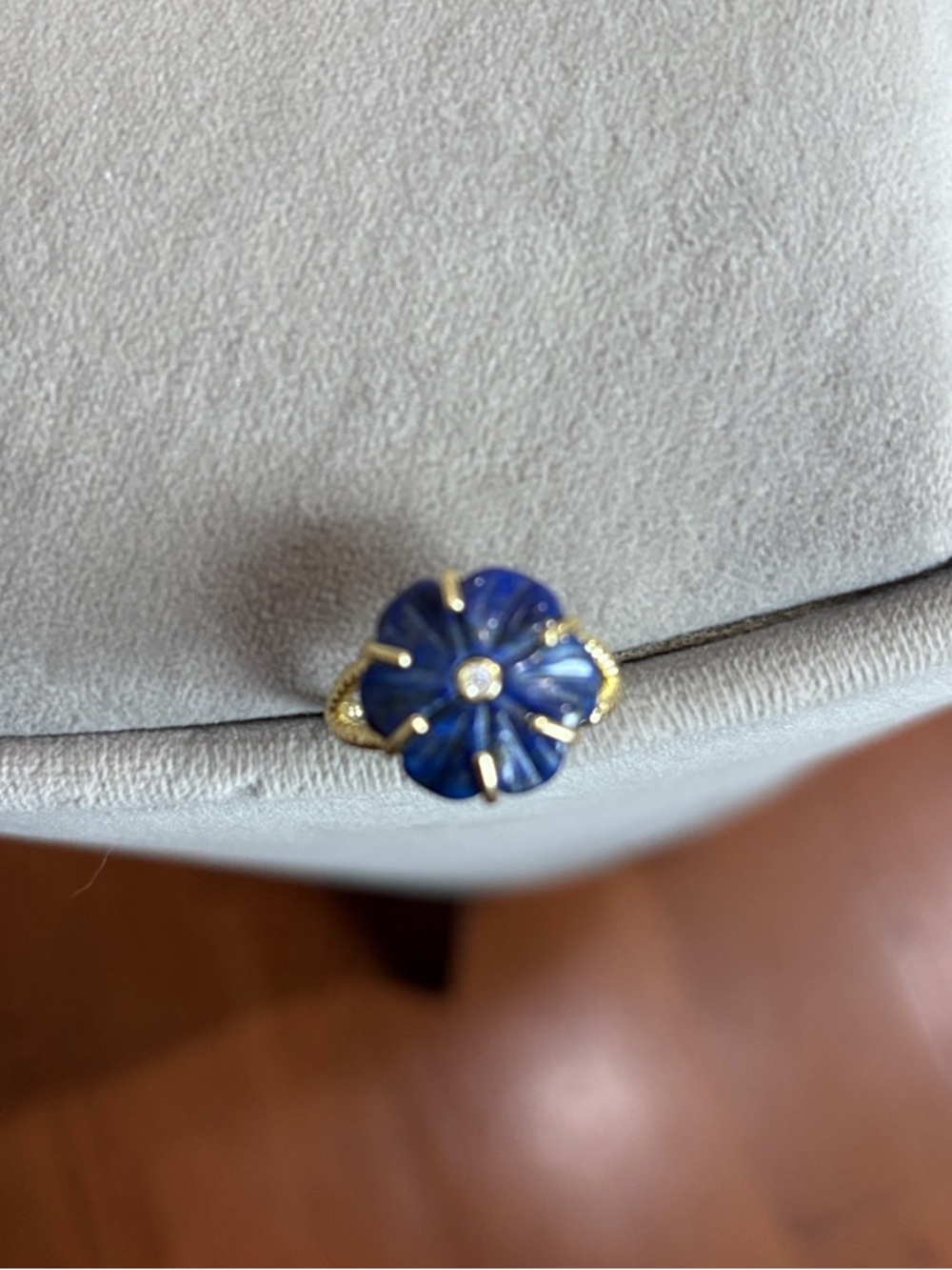 Blue Lapis Floral Accent Ring- Gold Tone
